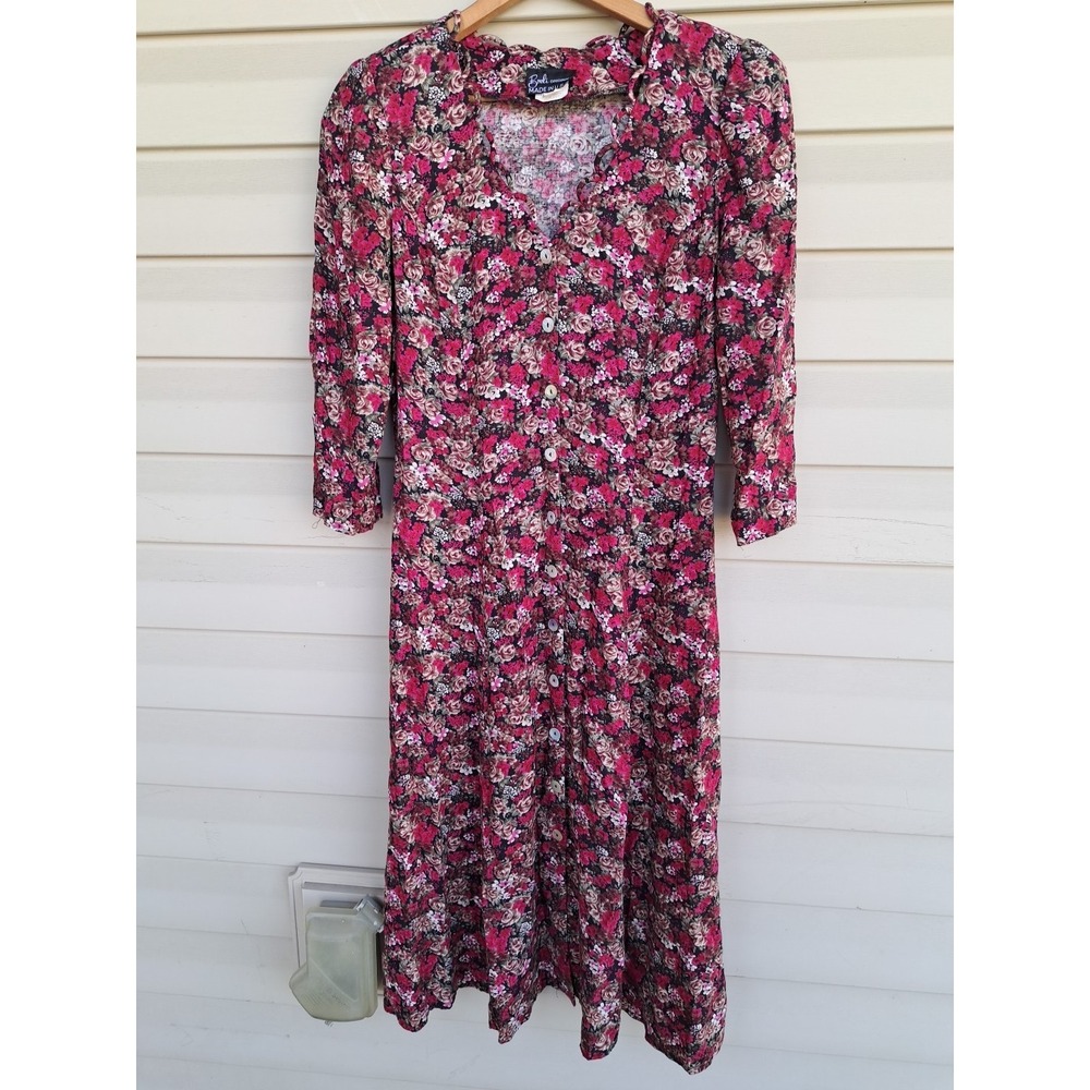 Vintage 90s Breli Originals Floral Midi Dress 9/10 Rayon‎ Button Front Cottage